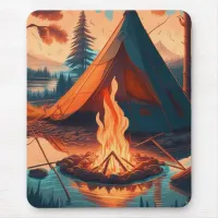 Tent and Campfire Vintage Colors Art Mouse Pad