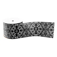 Black and White Elegant Stylish Damask Pattern Grosgrain Ribbon