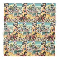 Beautiful Retro Lady at the Beach with Cocktail Duvet Cover