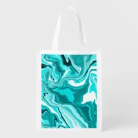 Teal, Turquoise and White Marble Grocery Bag