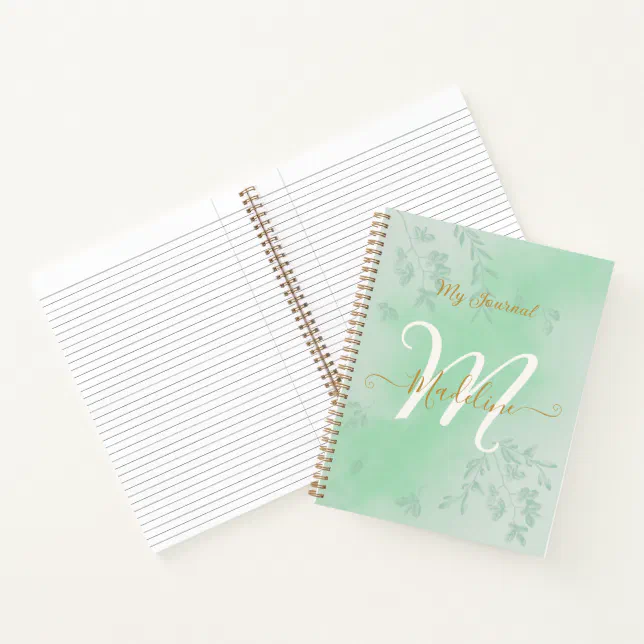 Watercolor Green Leaves Monogram Notebook