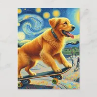 Cute Golden Retriever Skateboarding Postcard