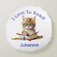 I Love to Read with Cute Kitten Round Pillow