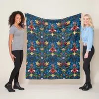 Scandinavian Folk Art Blue Floral Pattern Fleece Blanket