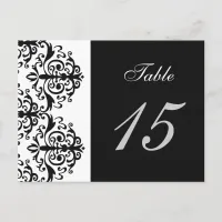 black and white damask table number cards