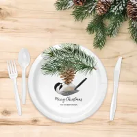 Merry Christmas Chickadee on Pinecone Paper Plates