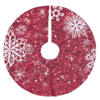 Snowflakes on Glitter Red ID454 Brushed Polyester Tree Skirt