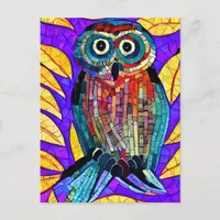 Colorful Whimsical Mosaic Owl Art Postcard