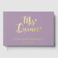 Elegant Modern Purple Gold Quinceañera Foil Guest Book