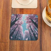 Enchanted Cherry Blossom Canopy Sky - Anime Style Square Paper Coaster