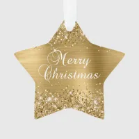 Glittery Gold Foil Merry Christmas Ornament