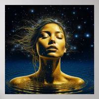 Ethereal Woman Meditating Under the Stars Poster