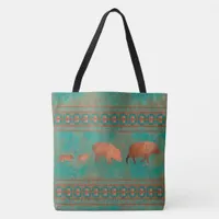 Southwest Cute Javelina Family Copper Teal Tote Bag