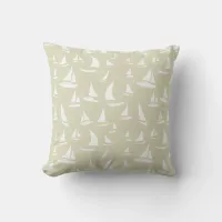 Light Beige with White Sailboats Nautical Sailing Throw Pillow