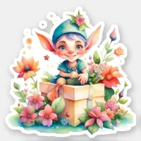 Cute Whimsical Elf Clause Christmas Sticker