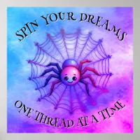 Cute Spider Inspirational Quote Monogram on purple Poster