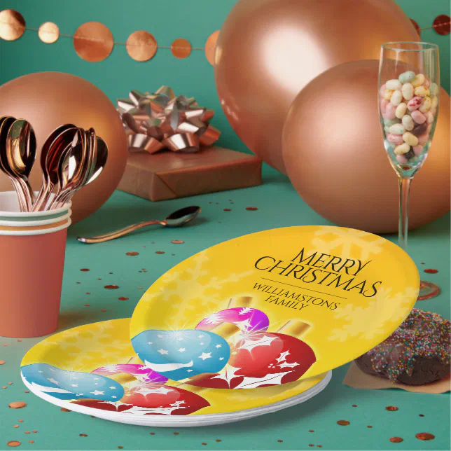 Merry Christmas with Festive Holiday Ornaments Paper Plates