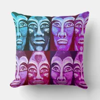 Mayan warriors - surrealism design blue and pink throw pillow