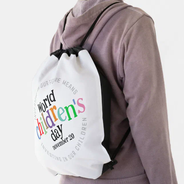 Colorful Happy World Children's Day Drawstring Bag