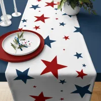 Patriotic Red White Blue Star Pattern Short Table Runner