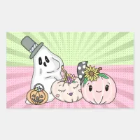 Pink Halloween Boo Ghosts and Pumpkins Rectangular Sticker