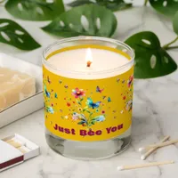 Simple Floral Watercolor Monogram Bee on mustard  Scented Candle