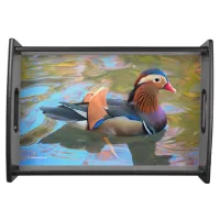 Beautiful Mandarin Duck in the Pond Serving Tray