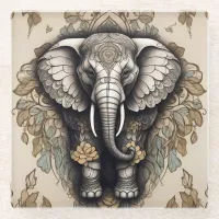 Majestic Elephant Mandala Glass Coaster