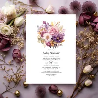 Mauve and Gold Floral Baby Shower Invitation