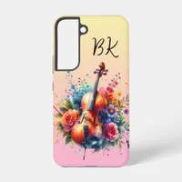 Watercolor Cello and Flowers Personalized Samsung Galaxy S22 Case