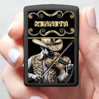 Golden Violin Features Cowboy Engraving Zippo Lighter