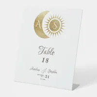 Celestial White Gold Sun Moon Crest Table Sign