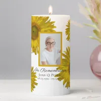 Yellow Sunflower Blossoms Funeral Memorial Pillar Candle