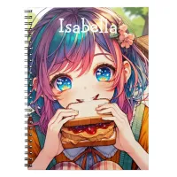 Cute Anime Girl eating a Peanut Butter and Jelly Notebook