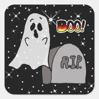Ghost and Tombstone Boo Halloween Square Sticker