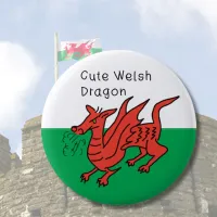 Welsh dragon St Davids day for cute people Wales Button