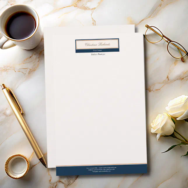 Classy Navy Blue Ivory Stationery