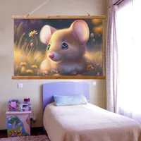 Cute little mouse in a flower meadow hanging tapestry