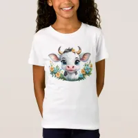 Cute little girl cow in flowers  T-Shirt