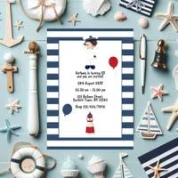 Kids Custom Nautical Sailor Birthday Party Photo Invitation