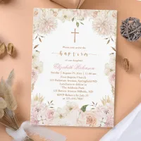 Elegant Pink Boho Floral Baptism Invitation