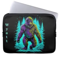 Sasquatch Bigfoot in Teal and Black Personalized Laptop Sleeve