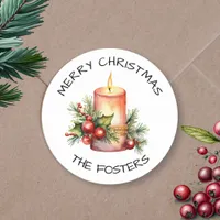  Watercolor Christmas Candle Personalized  Classic Round Sticker