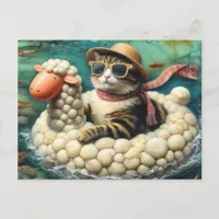 Adorable Cat With on Sheep Floatie Postcard