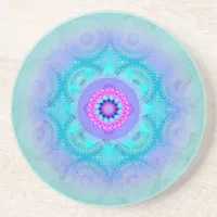 Lotus Bloom Turquoise Mandala Sandstone Coaster