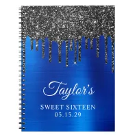 Dripping Black Glitter Royal Blue Sweet Sixteen Notebook