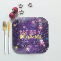 Gleaming Purple Winter Wonderland Merry Christmas  Paper Plates