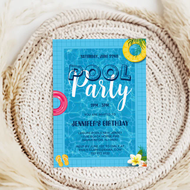 Blue Simple Cool Pool Party | Swimming Birthday In Invitation