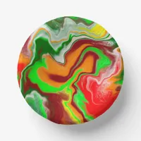 Red, Green, Burgundy Colorful Marble Fluid Art   Paper Bowls