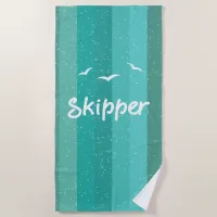 Nautical Skipper Sailing Blue Striped Beach Towel